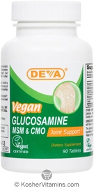 Deva Nutrition Vegan Glucosamine MSM and CMO (Shellfish Free) Not Certified Kosher 90  Tablets  